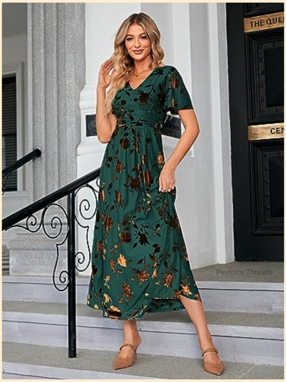 Velvet V Neck Maxi Dress Short Sleeve Empire Waist Formal Wedding Guest - Picture 2 of 6